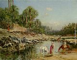 Figures Standing by a Caravan by Victor Pierre Huguet